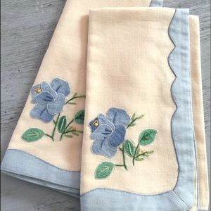 Vintage Blue Rose Linen Napkins